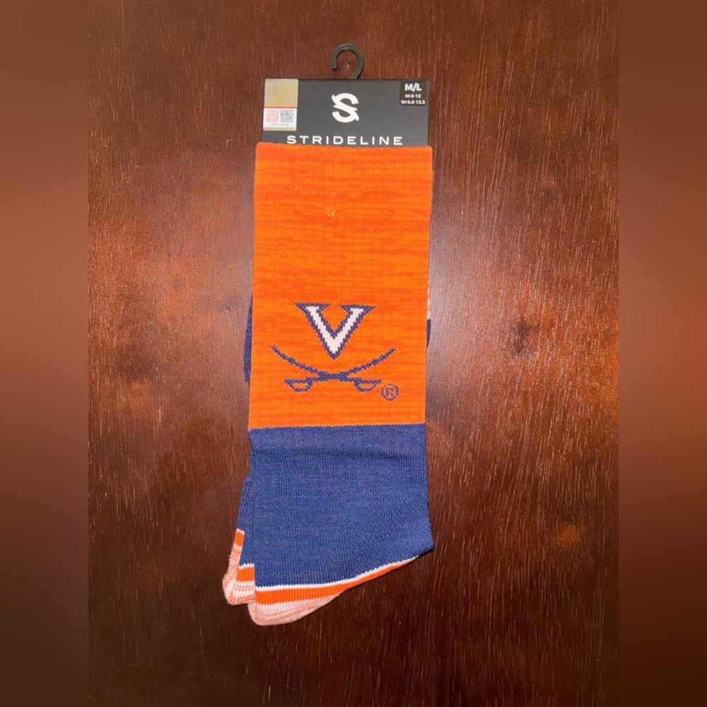 UNIVERSITY OF VIRGINIA STRIDELINE CREW SOCKS NWT MEN’S SHOE SIZE 8-12